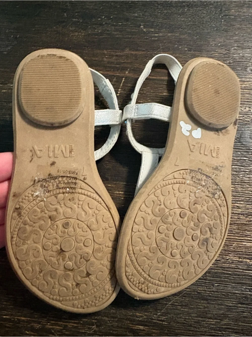 Girls' White Metallic T-Strap Sandals with Rhinestones